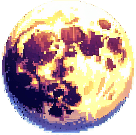 pixelart. a beautiful moon..
Single Game Texture. In-Game asset. 2d. Blank background. High contrast. No shadows.