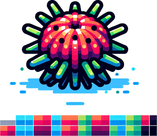 cartoon. 8-bit. sea urchin. colorful.
Single Game Texture. In-Game asset. 2d. Blank background. High contrast. No shadows.