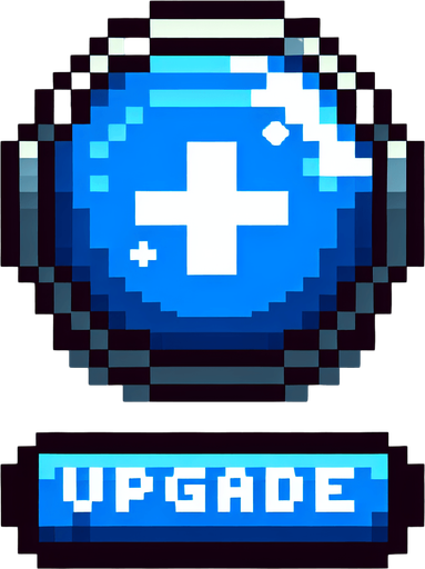 blue upgrade button with a "+" sign on it. pixelated. 8 bit.
Single Game Texture. In-Game asset. 2d. Blank background. High contrast. No shadows.