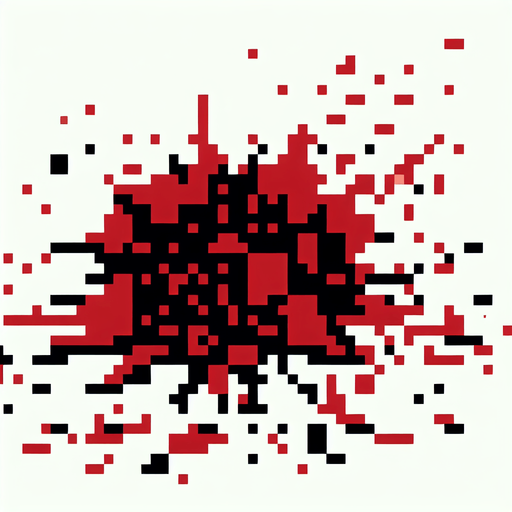 blood splatter. 8-bit pixelated.
Single Game Texture. In-Game asset. 2d. Blank background. High contrast. No shadows.