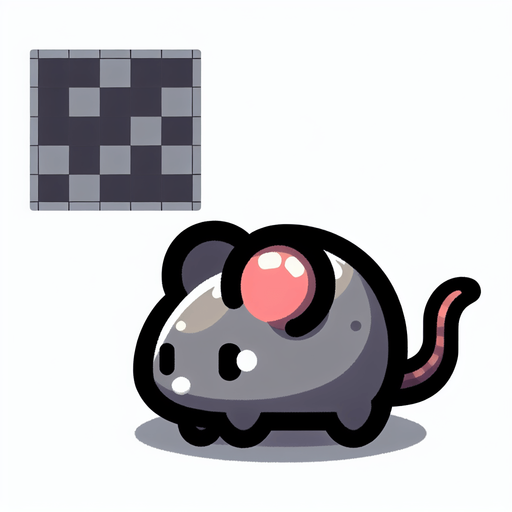 A little gray mouse.
Single Game Texture. In-Game asset. 2d. Blank background. High contrast. No shadows.