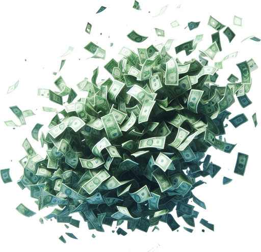 green banknotes in movement.
Single Game Texture. In-Game asset. 2d. Blank background. High contrast. No shadows.