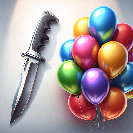 knife to stab balloons.
Single Game Texture. In-Game asset. 2d. Blank background. High contrast. No shadows.