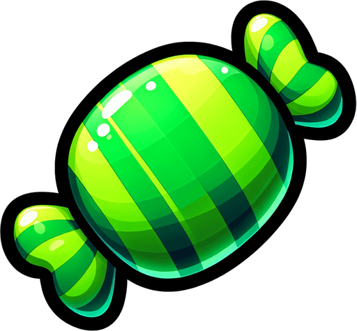 Vibrant Green striped cartoon candy.
Game asset. 2d. Blank background. High contrast. No shadows.