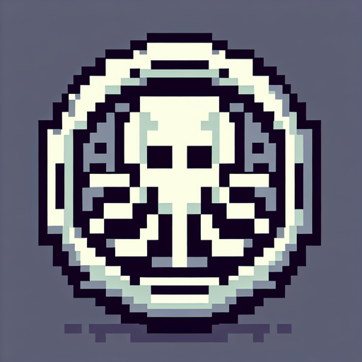 silver octo coin. pixelated. 8 bit.
Single Game Texture. In-Game asset. 2d. Blank background. High contrast. No shadows.