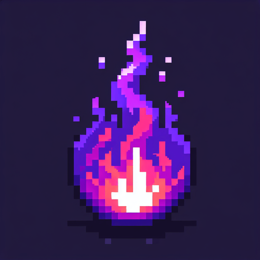 purple flame. I want the art style to reflect a classic 16-bit retro pixel art aesthetic, reminiscent of early 1990s RPGs with vibrant colors..
Single Game Texture. In-Game asset. 2d. Blank background. High contrast. No shadows.