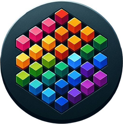 a button with random rainbow cubes on it over the text "lag".
Single Game Texture. In-Game asset. 2d. Blank background. High contrast. No shadows.