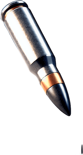 Bullet dropping downward.
Single Game Texture. In-Game asset. 3D. Blank background. High contrast. No shadows.