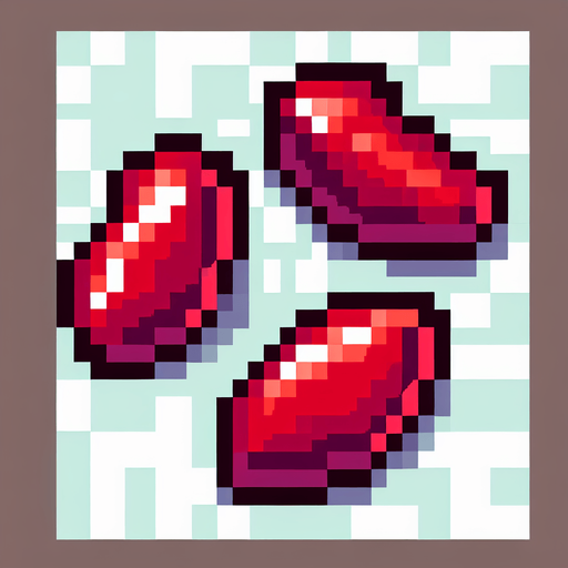 pixel art of three red beans.
Single Game Texture. In-Game asset. 2d. Blank background. High contrast. No shadows.