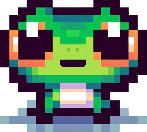 pixelated 8-bit cute jumping frog seen from the front.
Single Game Texture. In-Game asset. 2d. Blank background. High contrast. No shadows.