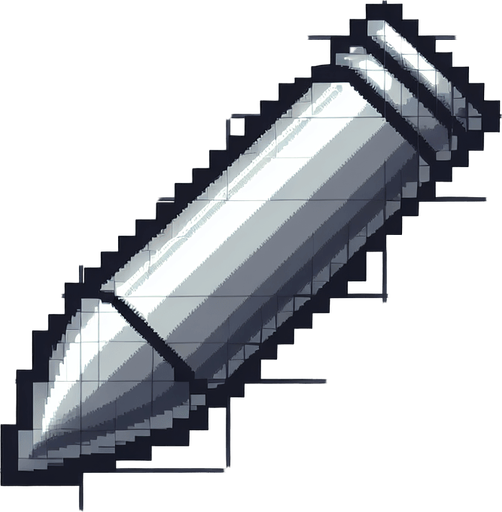 a silver sling bullet. pixelart. top down view.
 In-Game asset. 2d. Blank background. High contrast. No shadows.