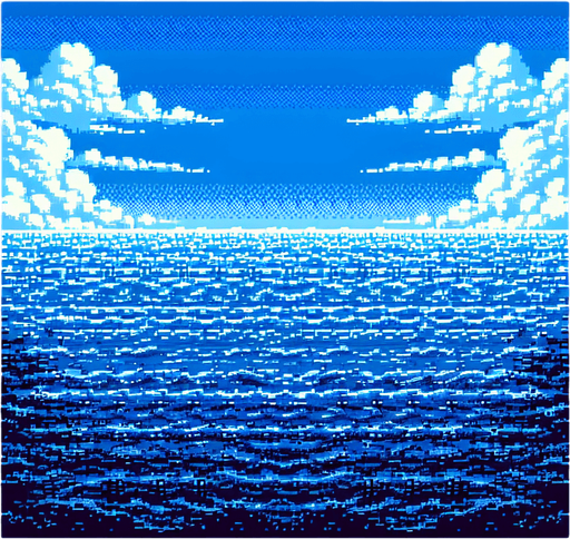 blue ocean seen directly from above. pixelated 8-bit.
Single Game Texture. In-Game asset. 2d. Blank background. High contrast. No shadows.