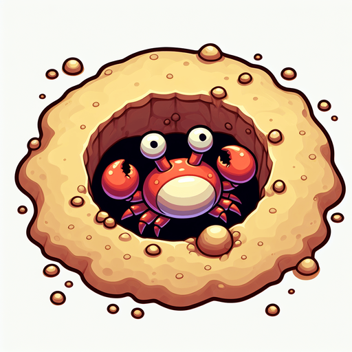 Create a cartoon-style illustration of a crab hole in the sand (without the crab, just the hole).
Single Game Texture. In-Game asset. 2d. Blank background. High contrast. No shadows.