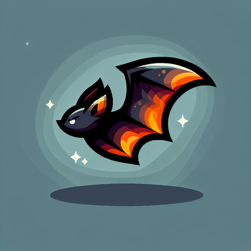 Single simple cartoon bat for a game titled "Flap & Bounce". The bird has lots black, grey and orange colors and is high contrast. The bat is seen from the side. Only show the animal. No shadows.
Single Game Texture. In-Game asset. 2d. Blank background. High contrast. No shadows.