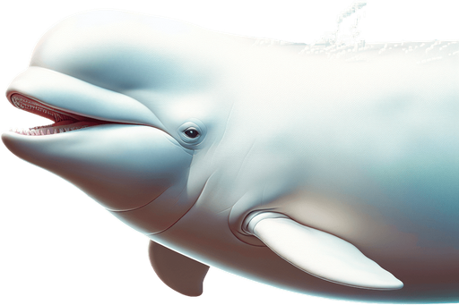 beluga swimming mouth open.
2024 game style. Photorealistic. Entire lateral profile view, perfectly horizontal.