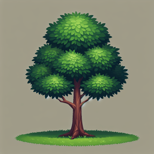 dark green tree, plain background.
Single Game Texture. In-Game asset. 2d. Blank background.  No shadows.