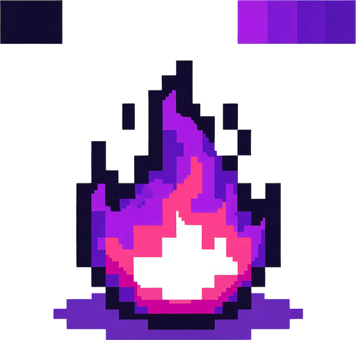 purple flame. I want the art style to reflect a classic 16-bit retro pixel art aesthetic, reminiscent of early 1990s RPGs with vibrant colors..
Single Game Texture. In-Game asset. 2d. Blank background. High contrast. No shadows.