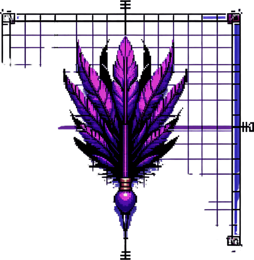 A purple posion dart. Feathers pointing down in the picture. Pixelart.vertical. Single Game Texture. In-Game asset. 2d. Blank background. High contrast. No shadows.