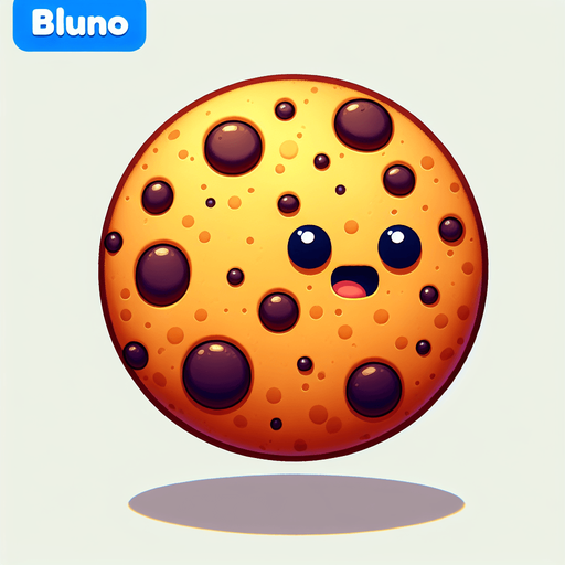 Bluno cookies cartoon.
Single Game Texture. In-Game asset. 2d. Blank background. High contrast. No shadows.Bluno