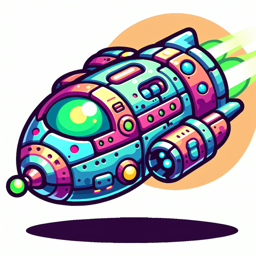 sci-fi cartoon spaceship.
Single Game Texture. In-Game asset. 2d. Blank background. High contrast. No shadows.