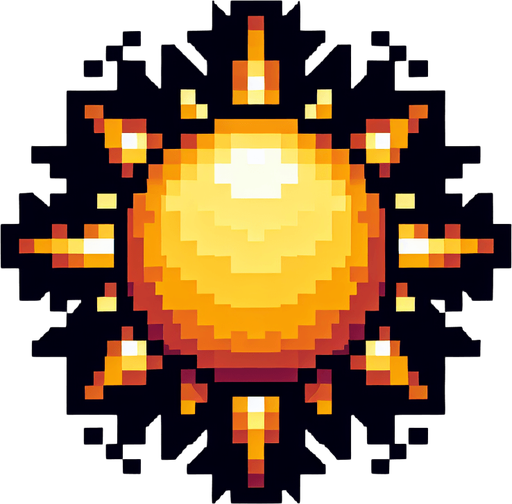 pixel art sun.
Single Game Texture. In-Game asset. 2d. Blank background. High contrast. No shadows.