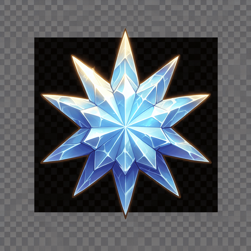 une étoile en cristal.
Single Game Texture. In-Game asset. 2d. Blank background. High contrast. No shadows.