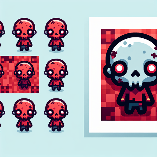 cute zombie in red.
Single Game Texture. In-Game asset. 2d. Blank background. High contrast. No shadows. top down view. bird view