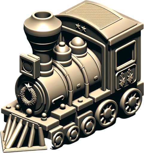 A christmas Miniature Train. Plastic style Single Game Texture. In-Game asset. 2d. Blank background. High contrast. No shadows.