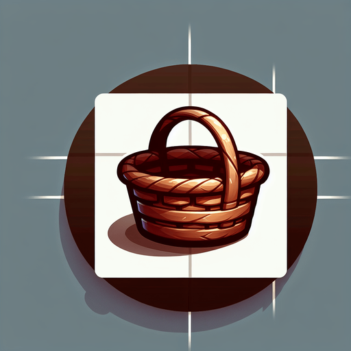 Basket.
Single Game Texture. In-Game asset. 2d. Blank background. High contrast. No shadows.