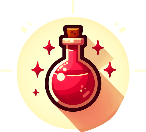 The red potion.
Single Game Texture. In-Game asset. 2d. Blank background. High contrast. No shadows.