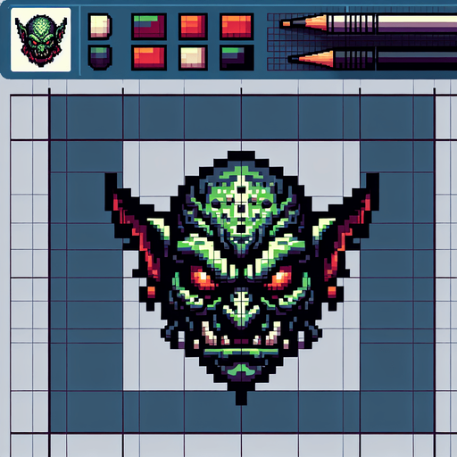 an evil goblin. pixelart. top down view.
 In-Game asset. 2d. Blank background. High contrast. No shadows.