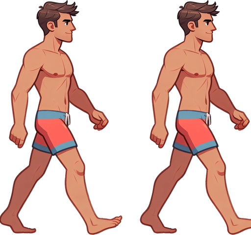 Create a cartoon-style illustration of a beach gooer walking on the beach, side profile.
Single Game Texture. In-Game asset. 2d. Blank background. High contrast. No shadows.