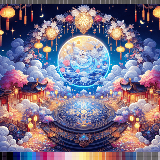 Chinese new years, celestial realm.
Single Game Texture. In-Game asset. 2d. Blank background. High contrast. No shadows.