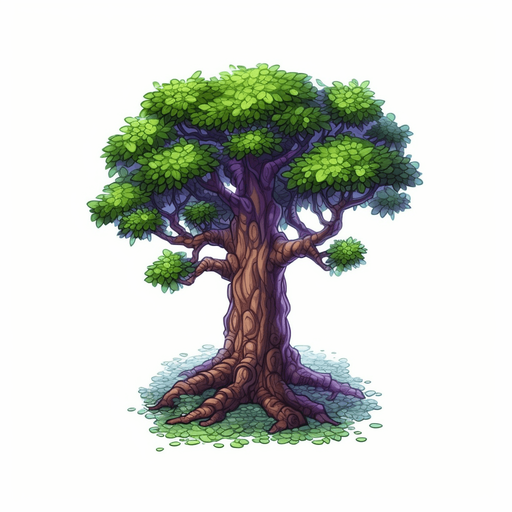 single background tree, full view.
Game Texture. In-Game asset. 2d. Pixelart. White background. Blank background. Low detail. High contrast.