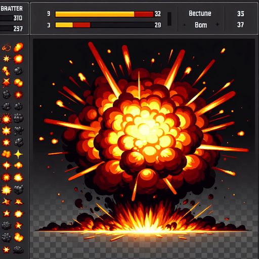 Explosion.
Single Game Texture. In-Game asset. 2d. Blank background. High contrast. No shadows.