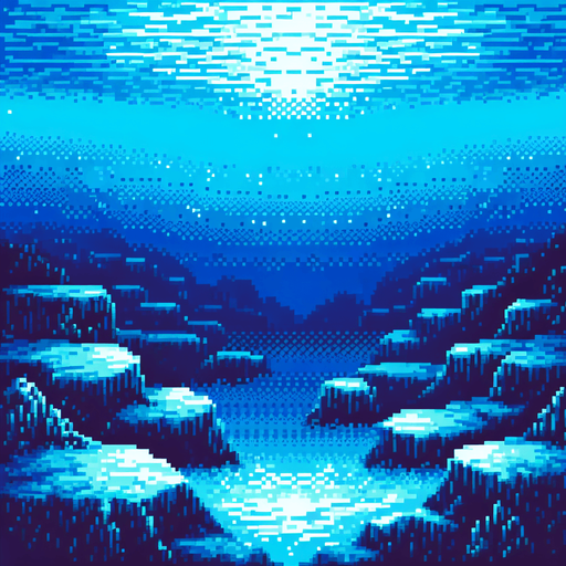 inside the depths of the blue ocean background. pixelated. 8 bit.
Single Game Texture. In-Game asset. 2d. Blank background. High contrast. No shadows.