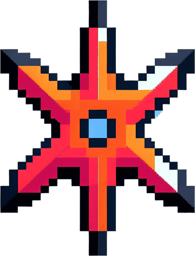 8-bit pixel shuriken.
Single Game Texture. In-Game asset. 2d. Blank background. High contrast. No shadows.