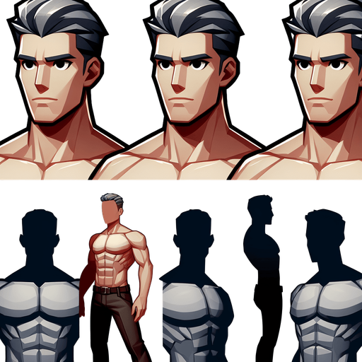 Stylized male.
Single Game Texture. In-Game asset. 2d. Blank background. High contrast. No shadows.