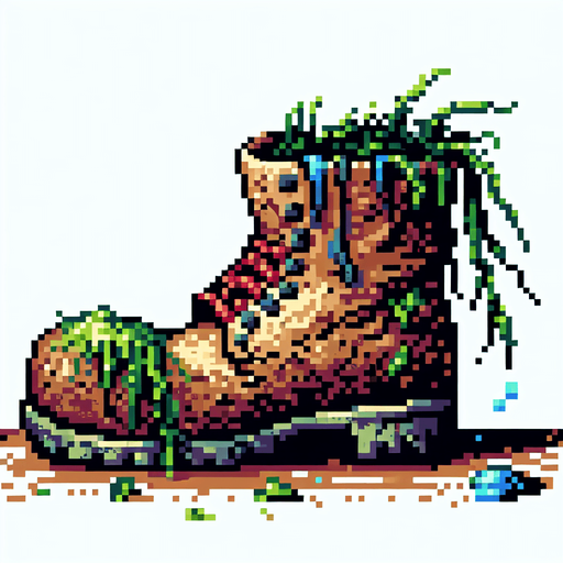 8-bit. cartoon. old boot from ocean. Single Game Texture. In-Game asset. 2d. Blank background. High contrast. No shadows.