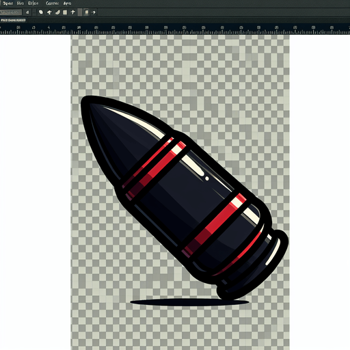 make a single black bullet with 5 red lines..
Single Game Texture. In-Game asset. 2d. Blank background. medium contrast. No shadows. cartoony. birdside view. full body. not facing the camera