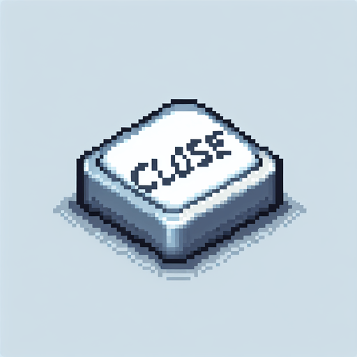 Pixelart. A rectangular silvery button with the text 'CLOSE'..
Single Game Texture. In-Game asset. 2d. Blank background. High contrast. No shadows.