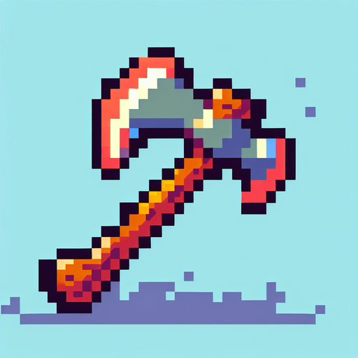 8bit, cartoon, axe.
Single Game Texture. In-Game asset. 2d. Blank background. High contrast. No shadows.