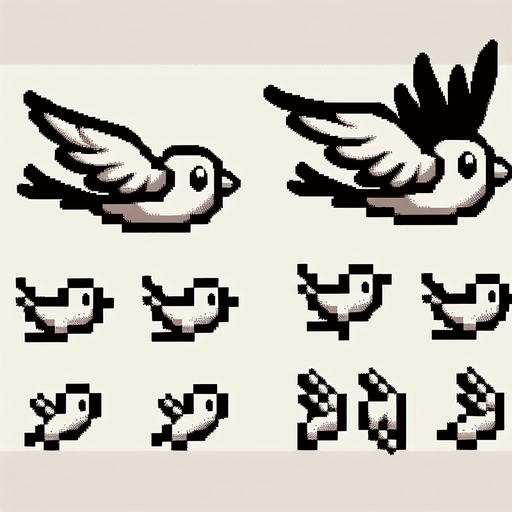 sprite sheet of a bird flying two positions, one with   wings up, one with wings down.
sprite sheet 2 x 2