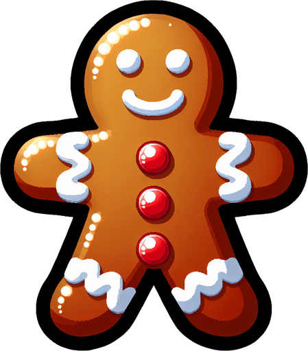 a christmas gingerbrean man. plastic style. Single Game Texture. In-Game asset. 2d. Blank background. High contrast. No shadows.