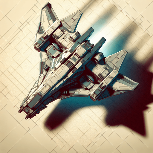 Single futuristic spaceship flying straight  upwards viewed from above in colour without any background.
Single Game Texture. In-Game asset. 2d. Blank background. High contrast. No shadows.