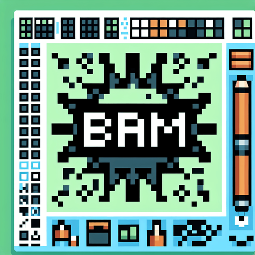 Pixel art of the bam symbol.
Single Game Texture. In-Game asset. 2d. Blank background. High contrast. No shadows.