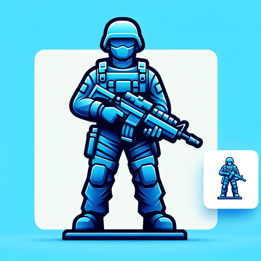 A blue soldier toy Single Game Texture. In-Game asset. 2d. Blank background. High contrast. No shadows.