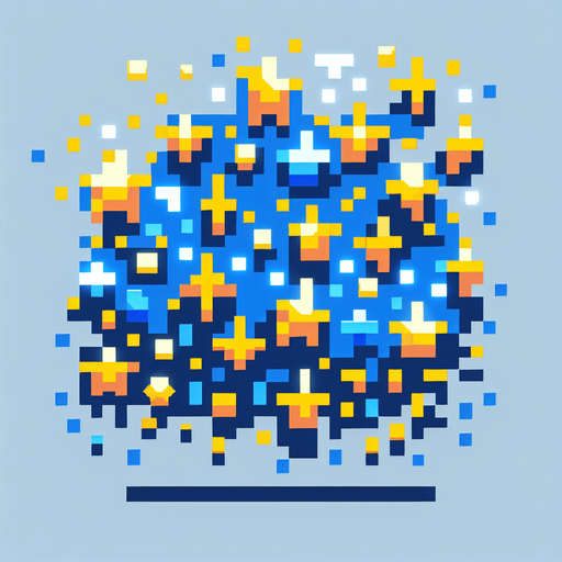 Pixelart. An icon of a a swarm of small yellow and blue stars..
Single Game Texture. In-Game asset. 2d. Blank background. High contrast. No shadows.