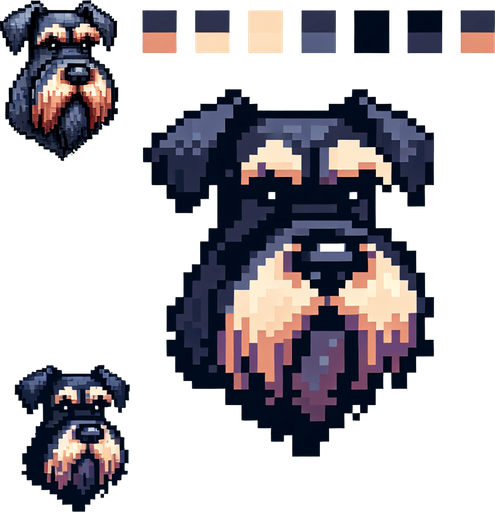 pixel art Giant Schnauzer.
Single Game Texture. In-Game asset. 2d. Blank background. High contrast. No shadows.