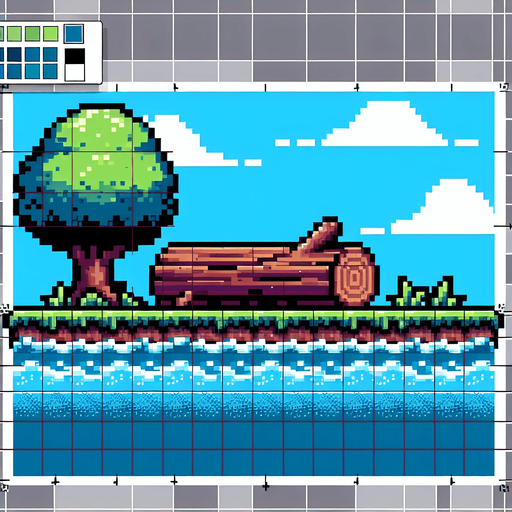 8 bit. cartoon. tree log. floating in the water.  in game asset. no background. Single Game Texture. In-Game asset. 2d. Blank background. High contrast. No shadows.